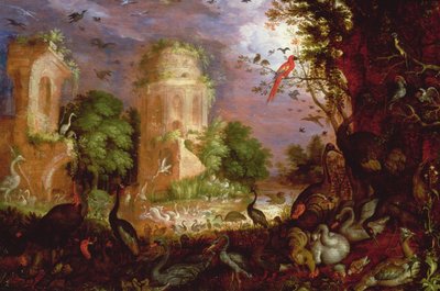 Forest Landscape with Birds and Fowl by Roelandt Jacobsz. Savery
